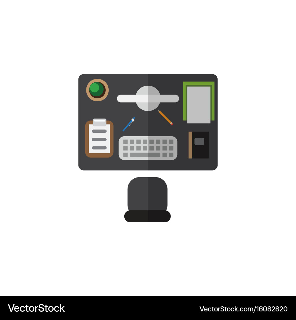 Isolated Office Desk Flat Icon Bureau Royalty Free Vector