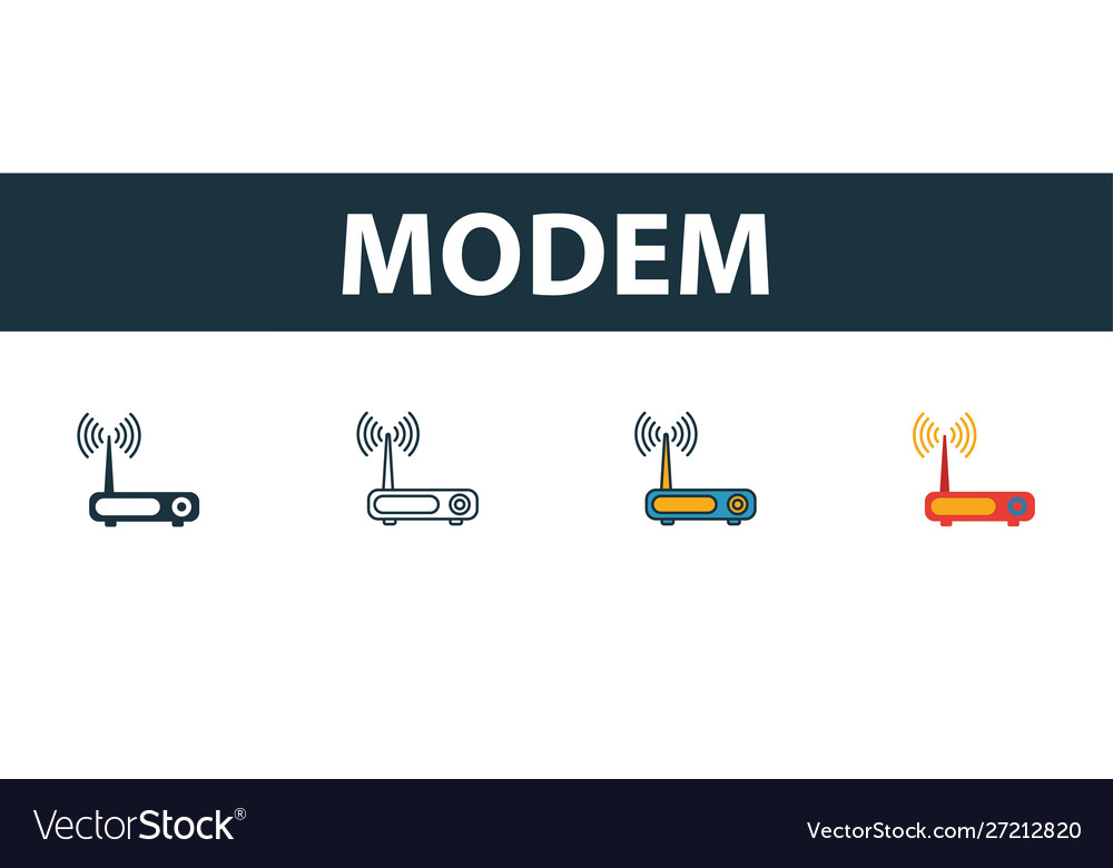 Modem icon set four simple symbols in different Vector Image