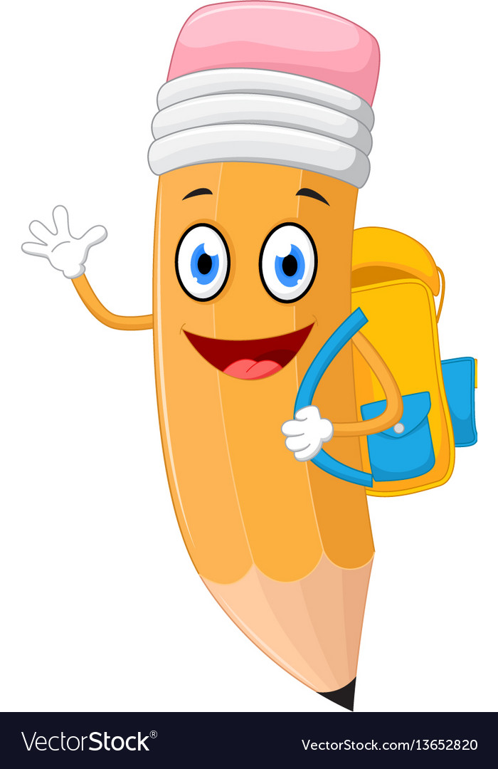  Pencils  cartoon  with school  bag Royalty Free Vector Image