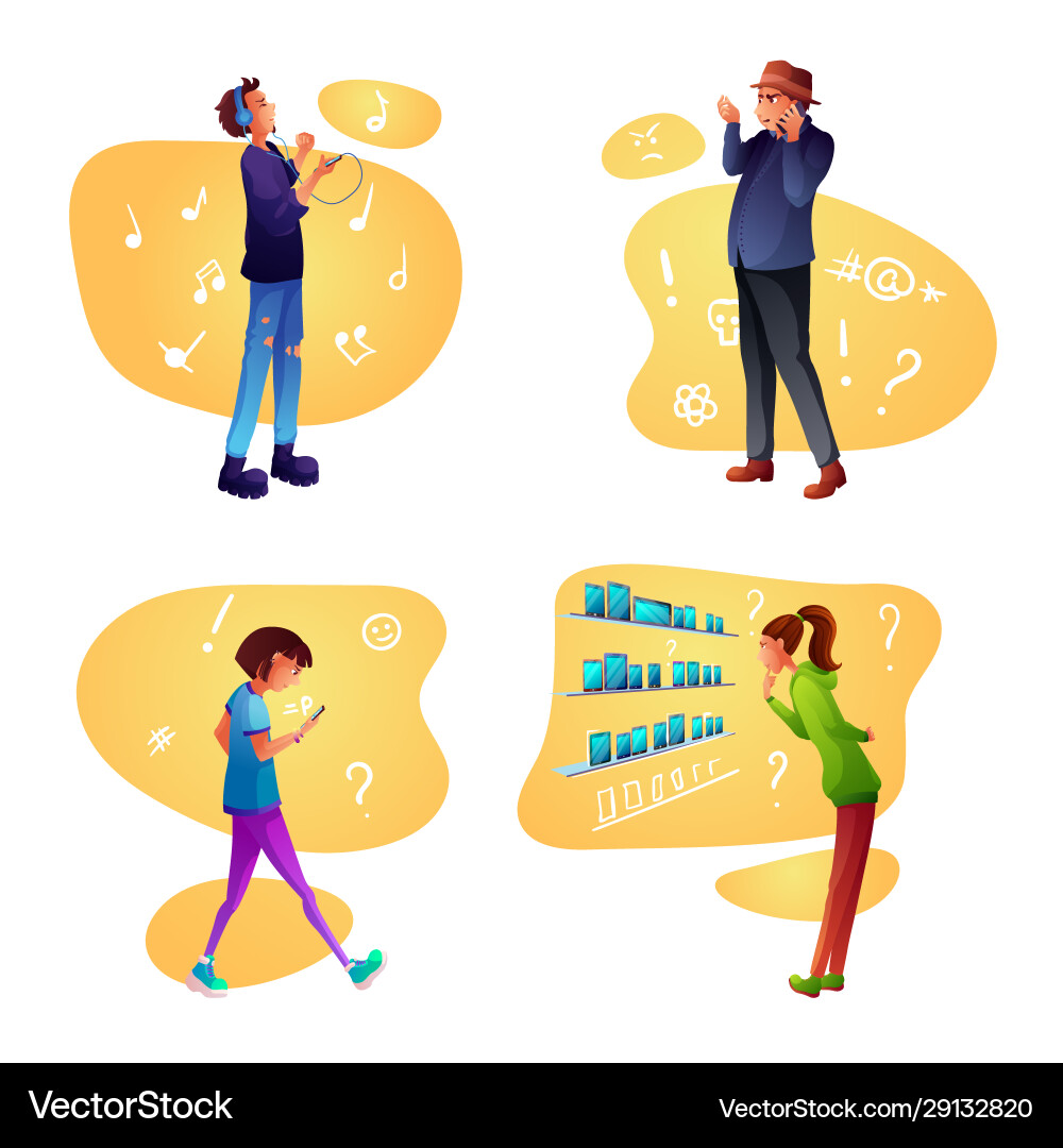 People using gadgets flat set Royalty Free Vector Image