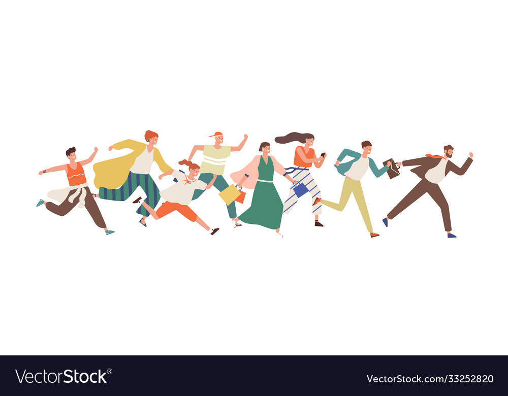 Smiling people different ages running together Vector Image