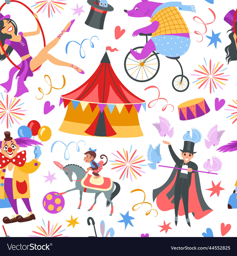 Cartoon circus show seamless pattern funny Vector Image