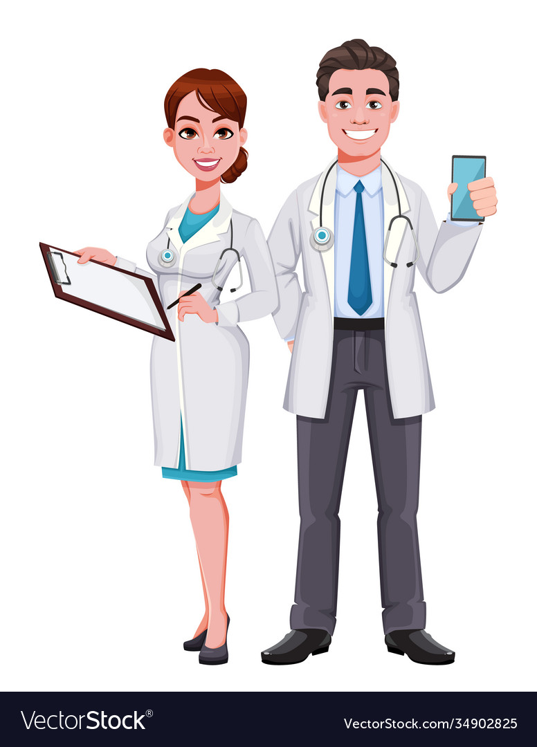 Doctors male and female cartoon characters Vector Image