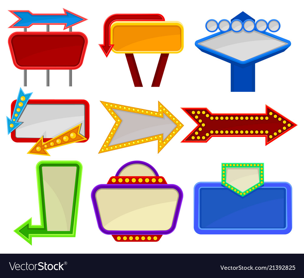 Flat set of various signboards bright Royalty Free Vector