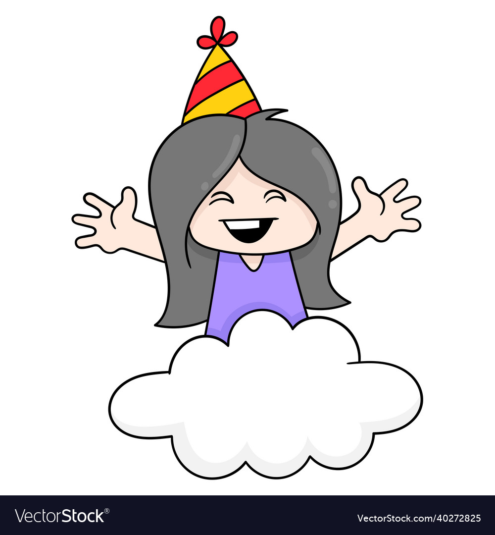 Girl is celebrating new year party in the clouds