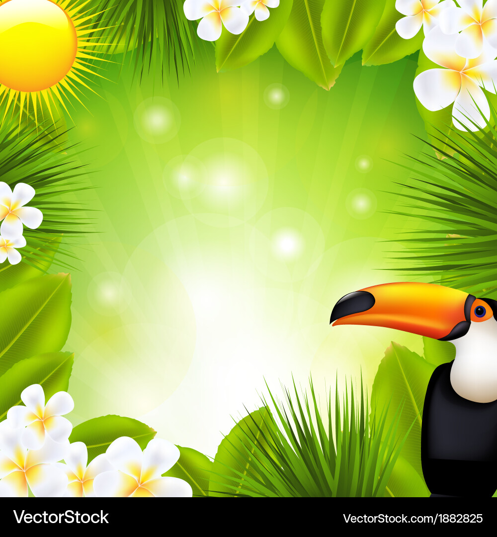 Green background with tropical elements Royalty Free Vector