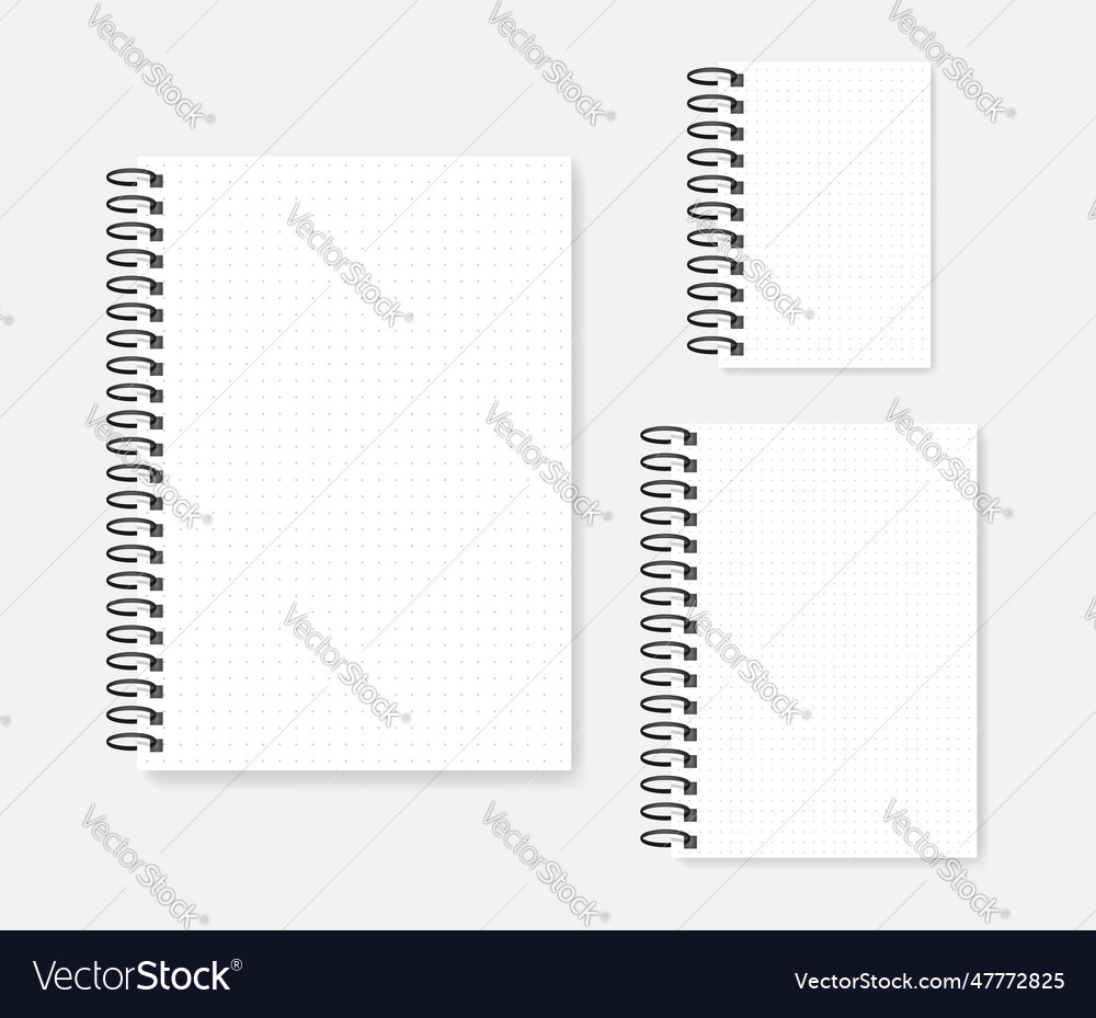 Wirebound ring bound notebook mockup set of a4 Vector Image