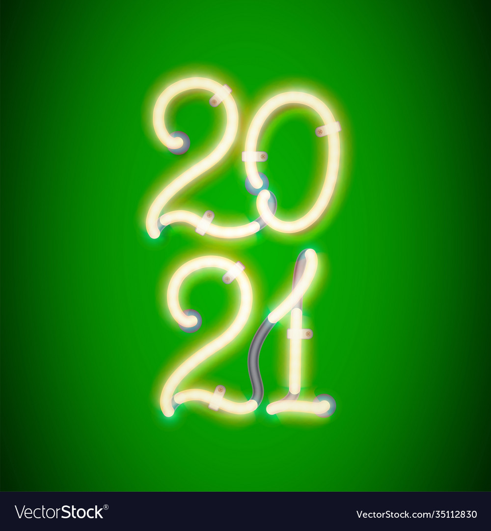 Glowing neon sign 2021 with wires tubes Royalty Free Vector