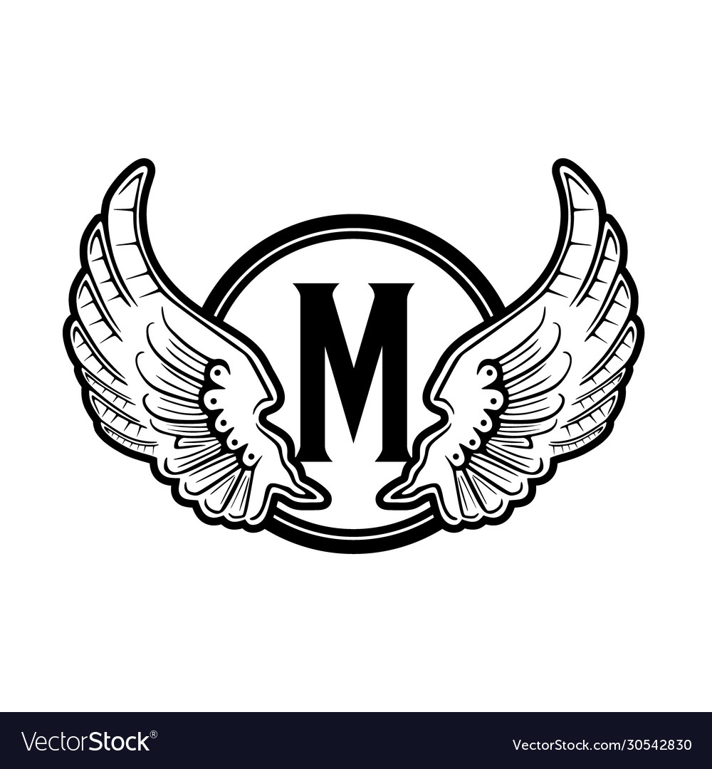 Initial letter m wing round badge logo design Vector Image