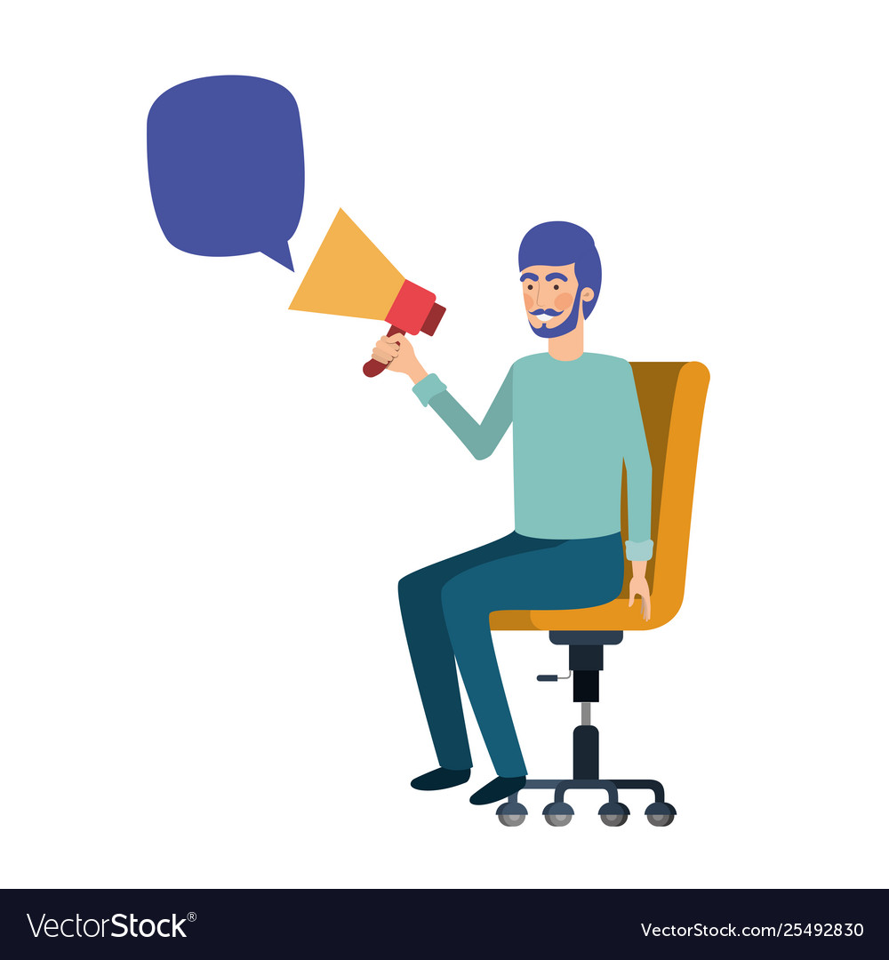 Man with sitting in office chair and megaphone Vector Image