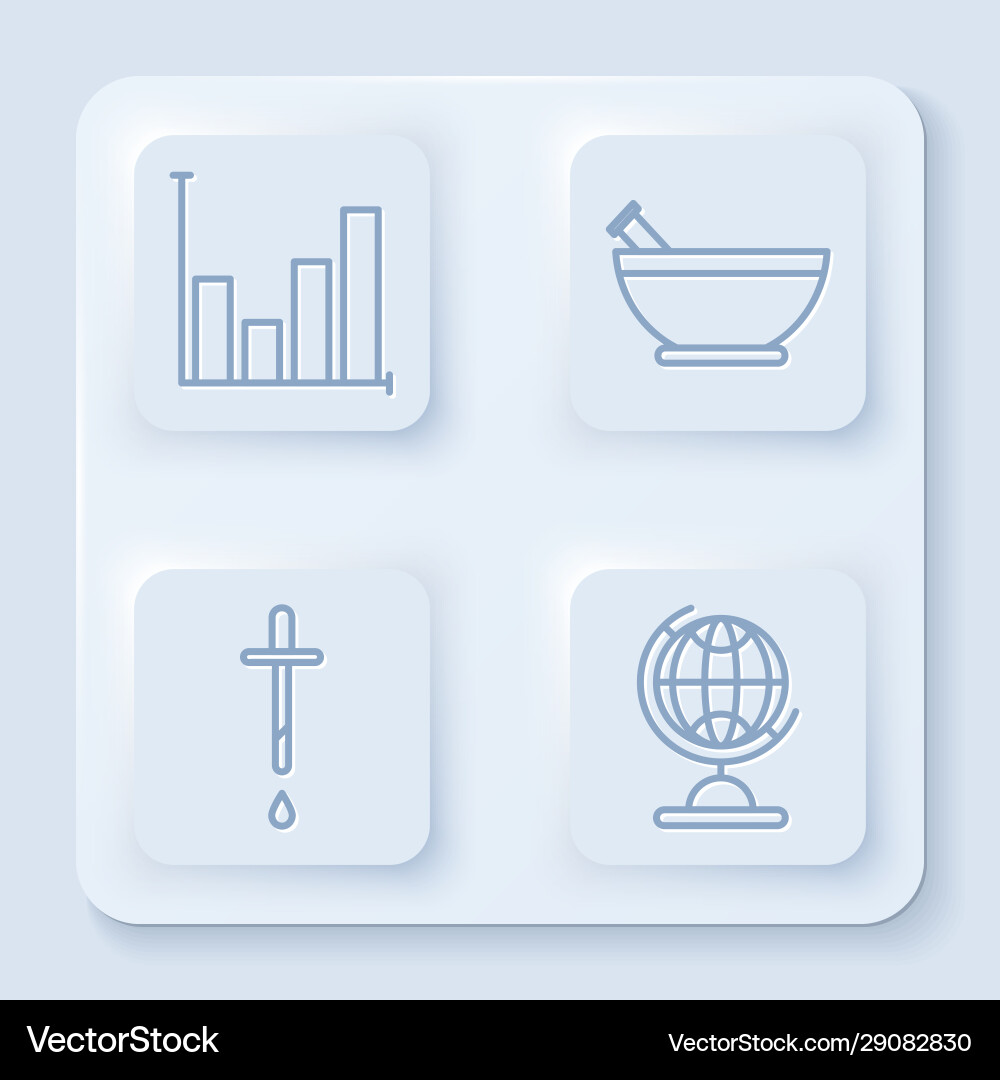 Set line pie chart infographic mortar and pestle Vector Image
