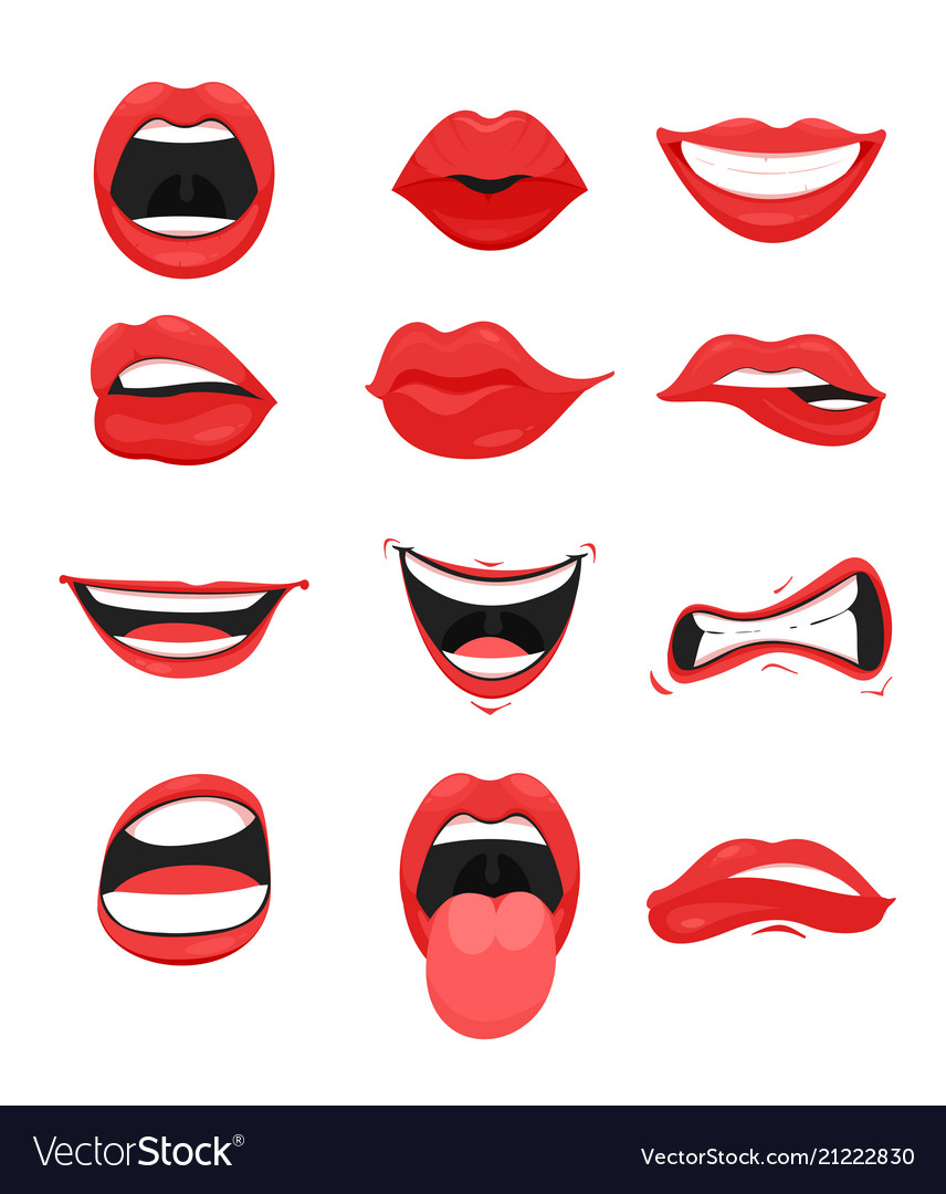 Set of cute mouth with red Royalty Free Vector Image