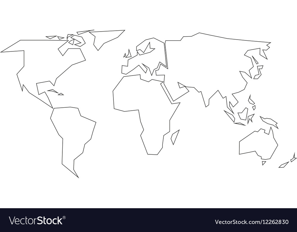 simple map of the world black and white Simplified Black Outline Of World Map Divided To Vector Image simple map of the world black and white