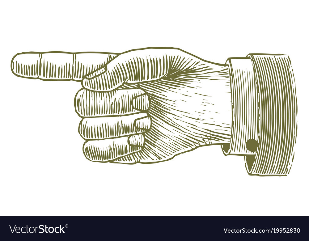 Woodcut hand pointing Royalty Free Vector Image