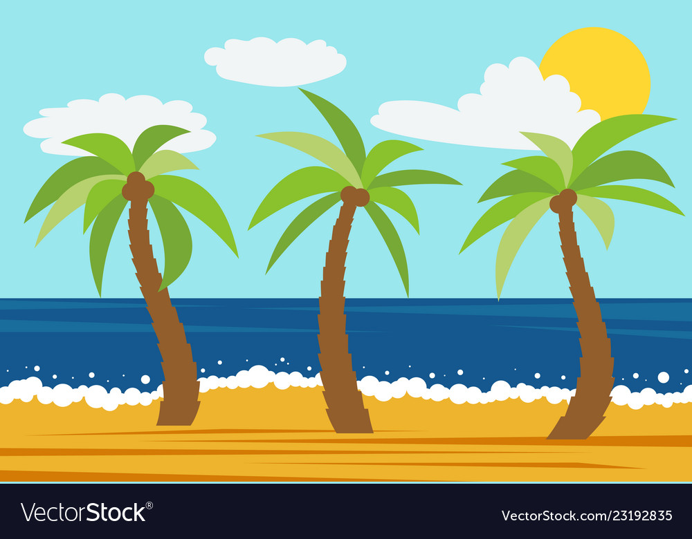 Cartoon nature landscape with three palms Vector Image