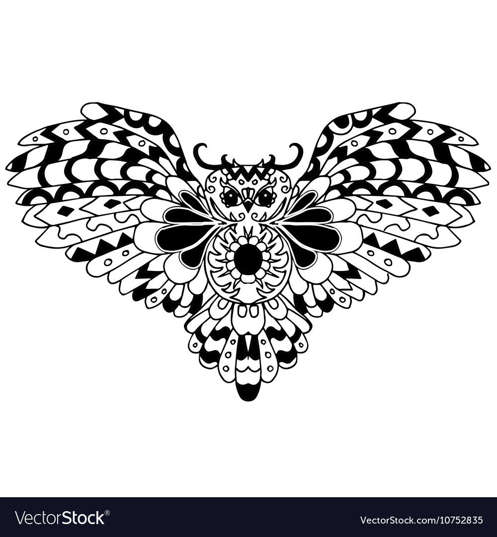 High quality owl for coloring or tattoo isolated