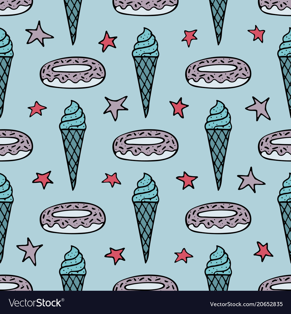 Lovely seamless pattern with hand-drawn donuts