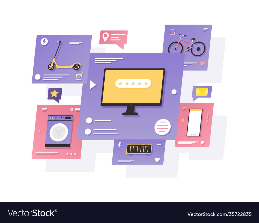 Online web store with vehicle and technology Vector Image