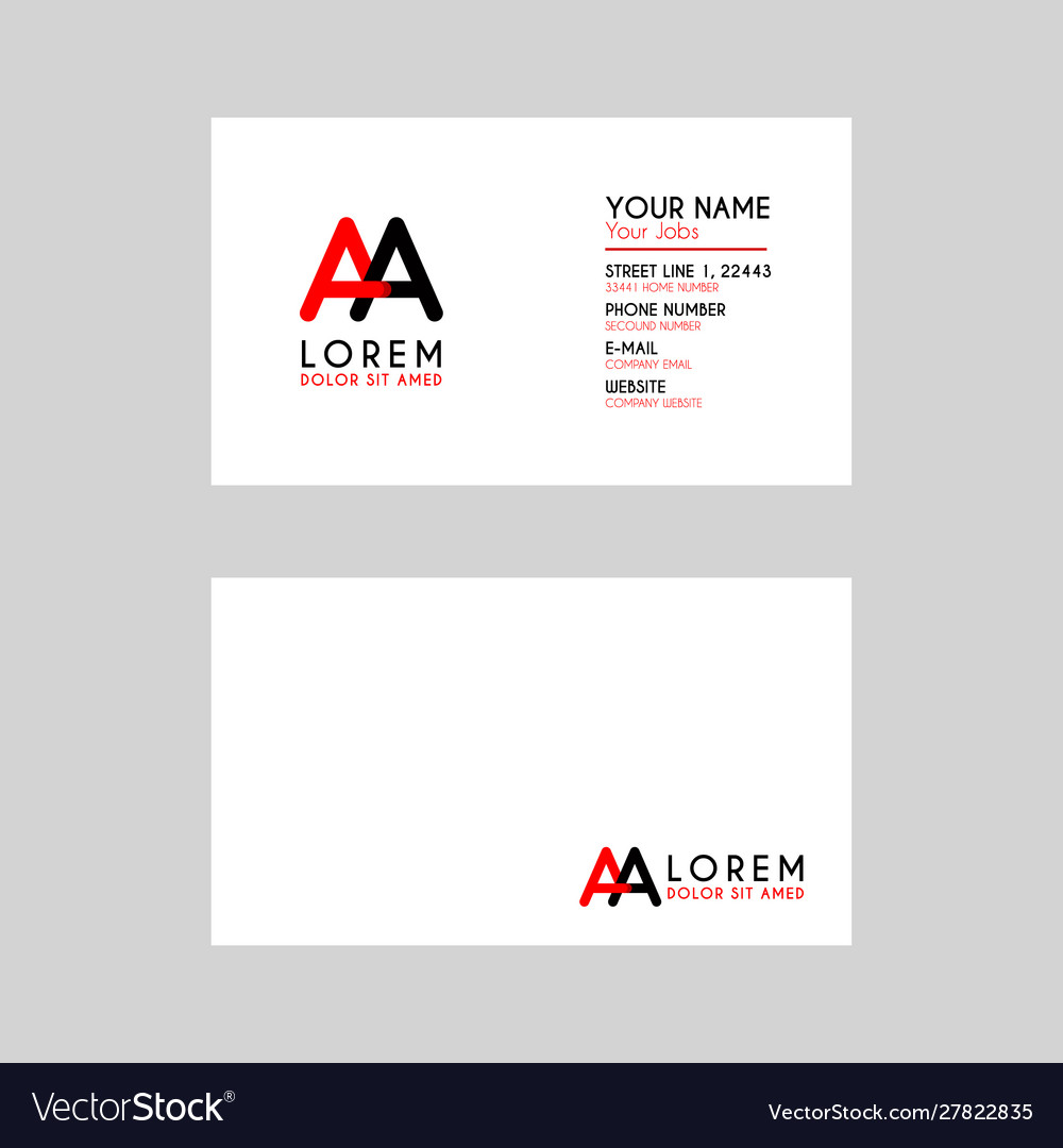 Simple business card is red black with aa logo Vector Image