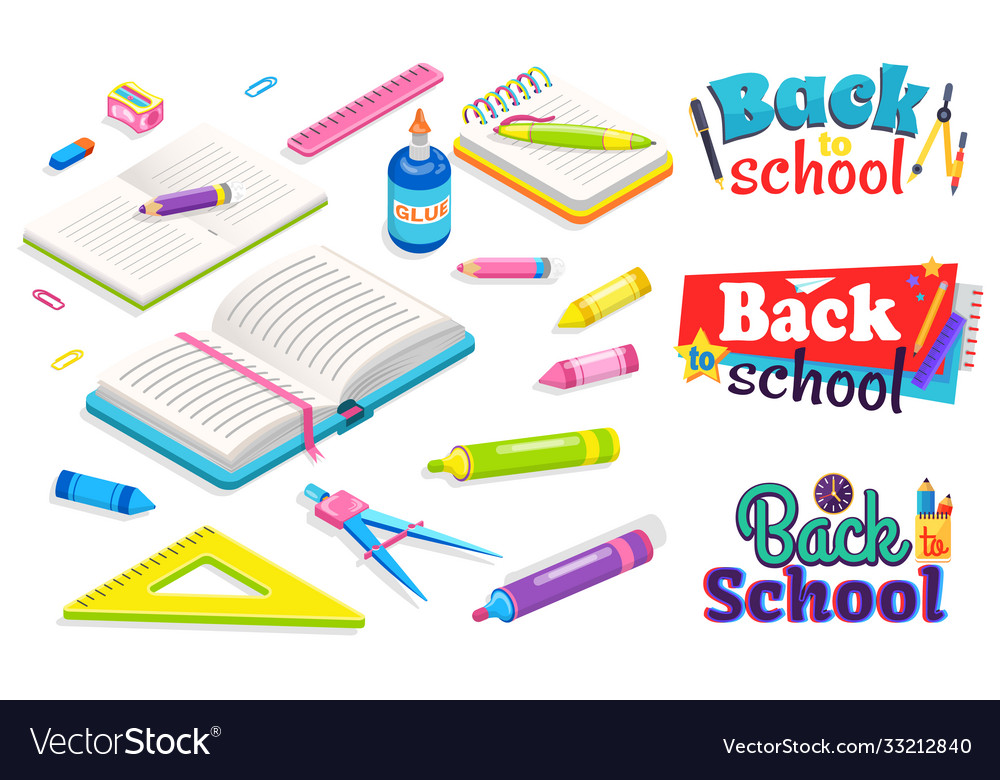 Back to school with stationery book and notebook