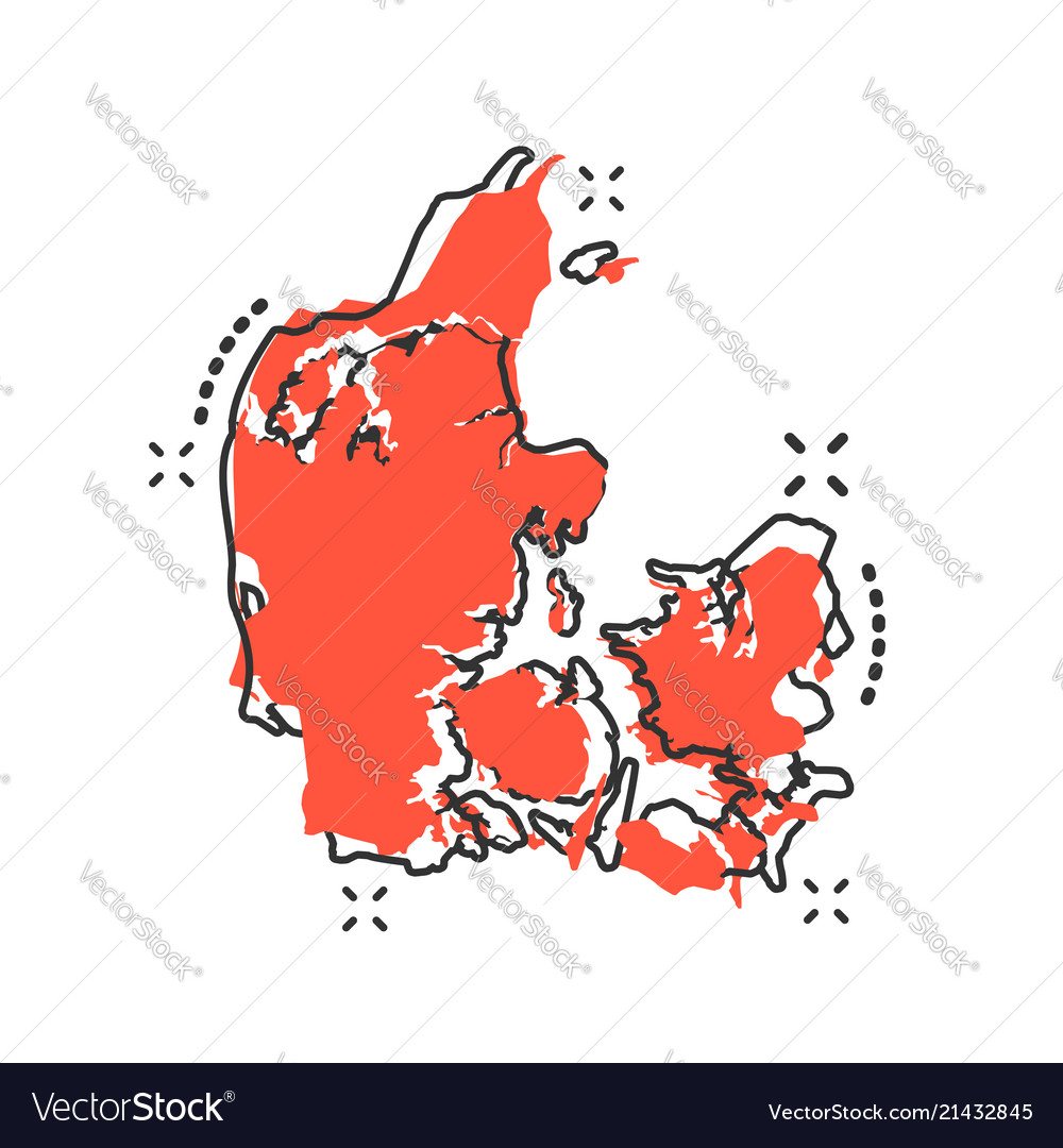 Cartoon denmark map icon in comic style Royalty Free Vector