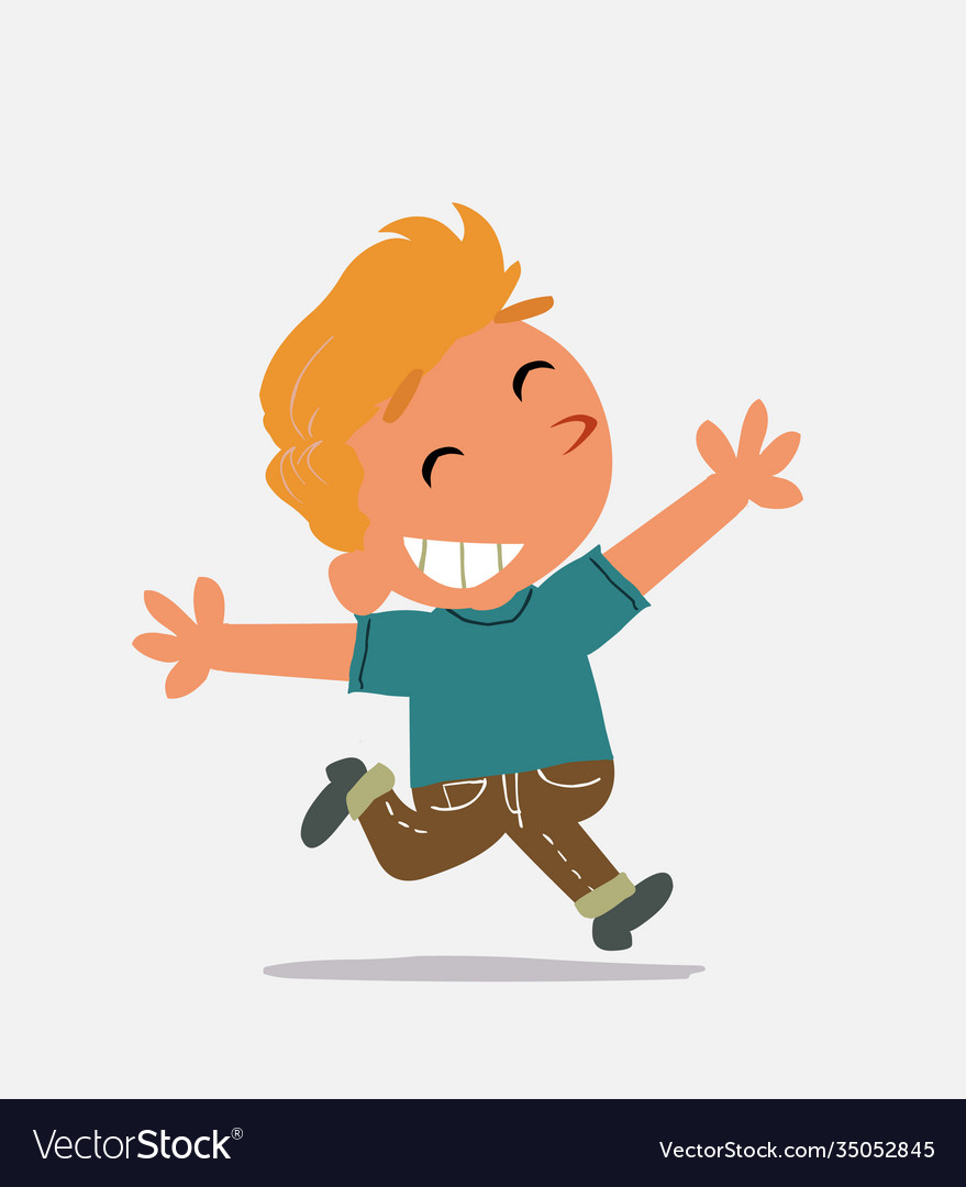 Cartoon Little Boy On Jeans Running Euphoric Vector Image