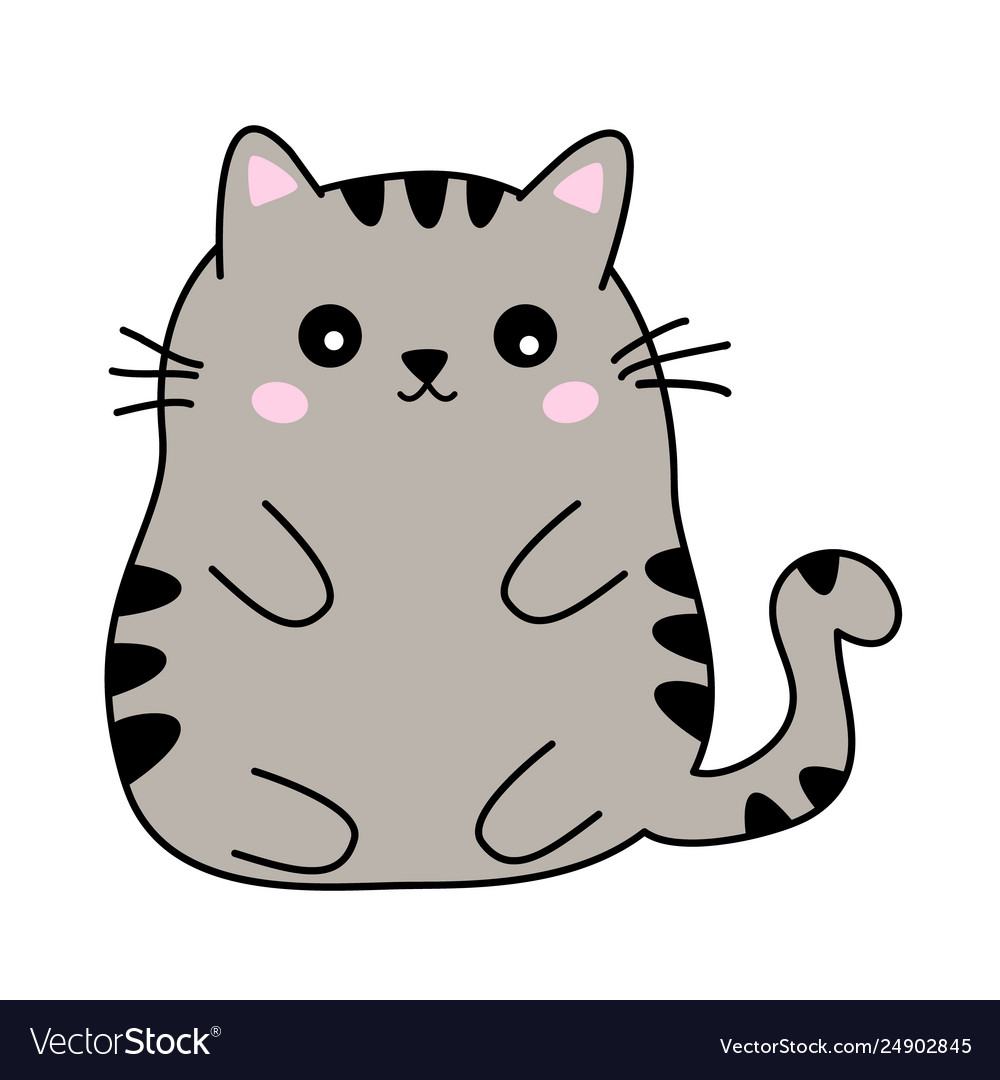 Cute fat black and beige cat anime kawaii style Vector Image