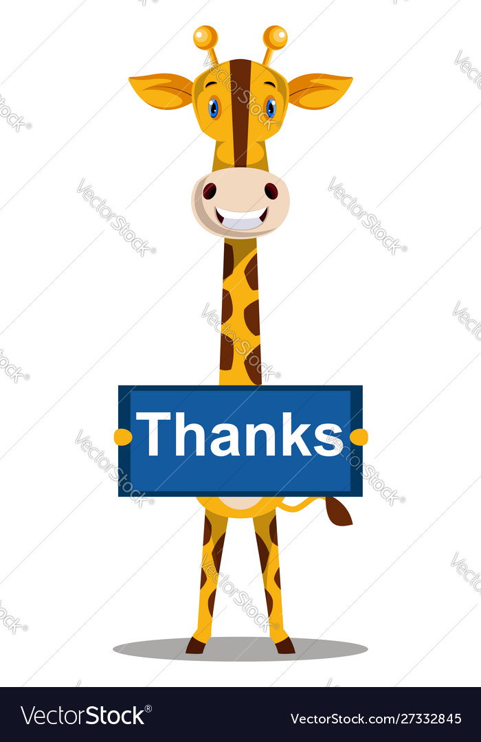 Giraffe with thank you sign on white background