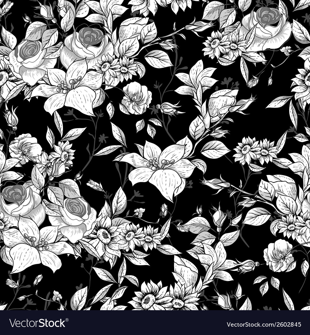 Seamless monochrome floral background with roses Vector Image