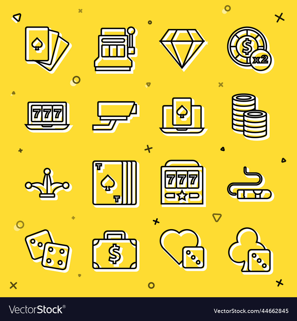 Set line game dice cigar casino chips diamond Vector Image