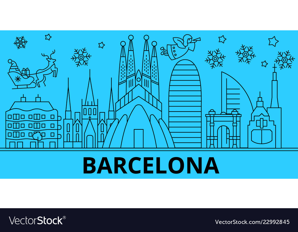 Spain barcelona winter holidays skyline merry Vector Image