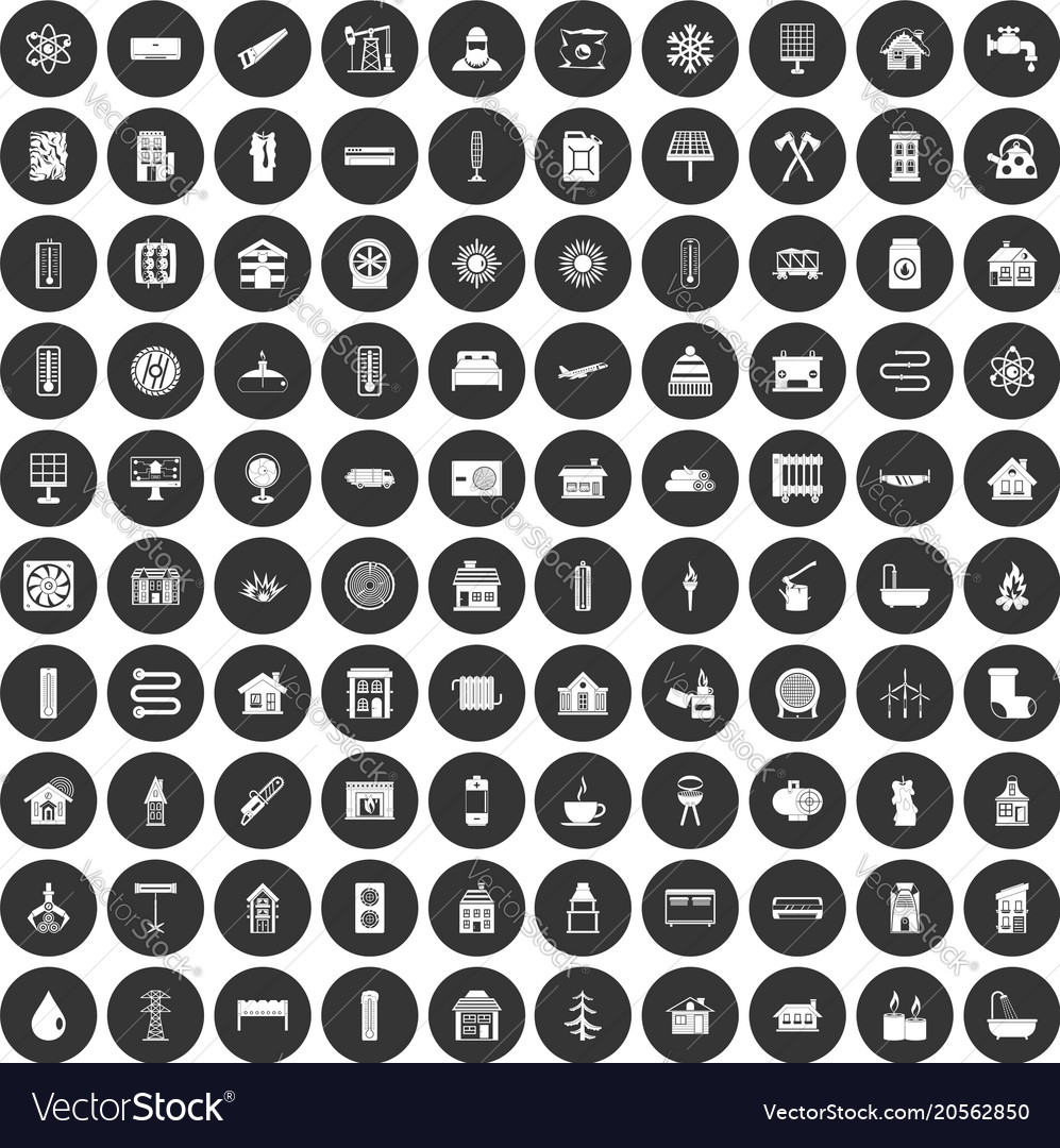 100-heating-icons-set-black-circle-royalty-free-vector-image