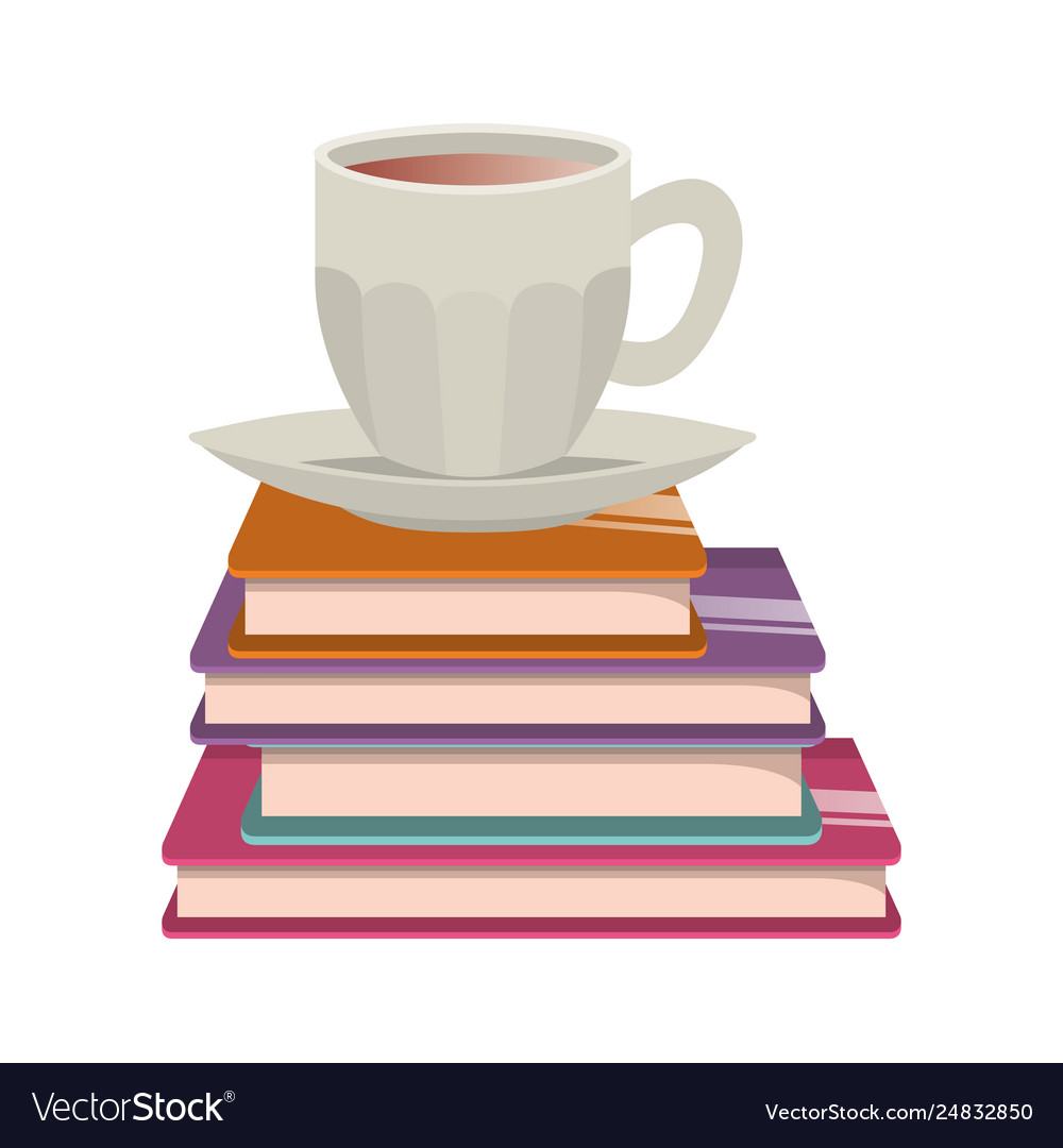 Cup Coffee With Books Isolated Icon Royalty Free Vector