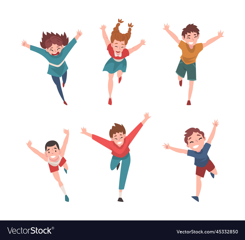 Set of happy children running with their arms Vector Image