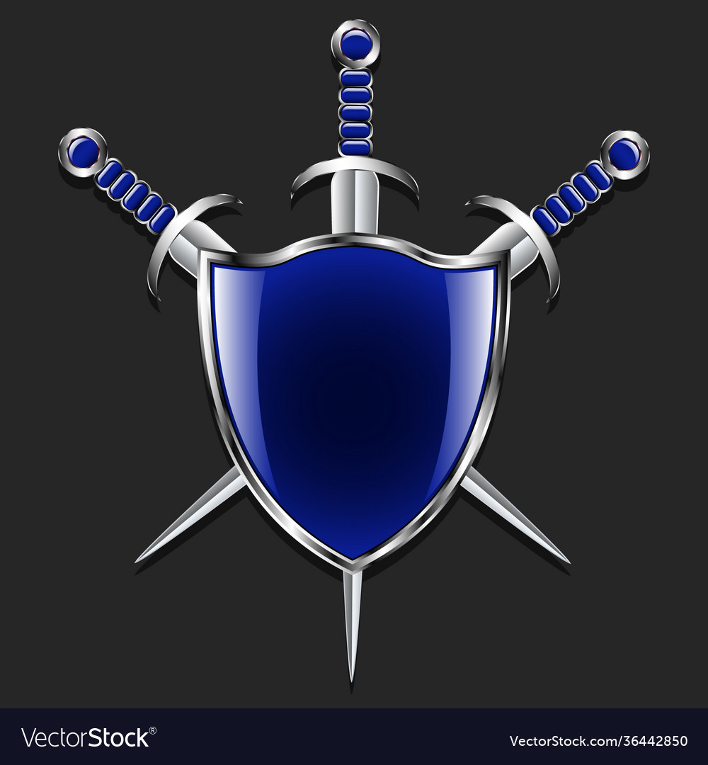 Shield with swords metal and three swords Vector Image