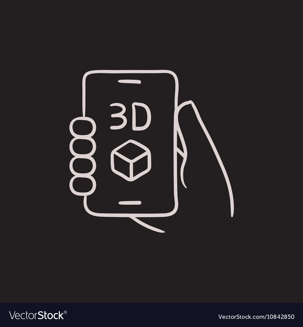 Smartphone with three d box sketch icon