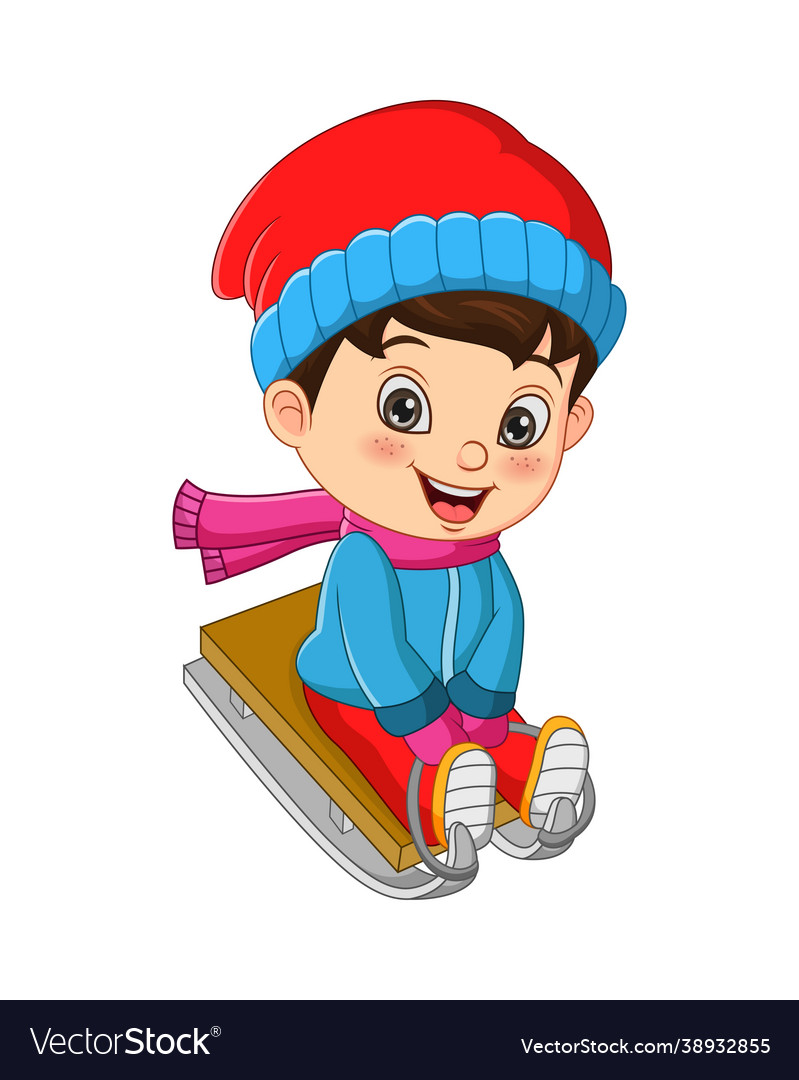 Cute little boy sledding down a hill Royalty Free Vector