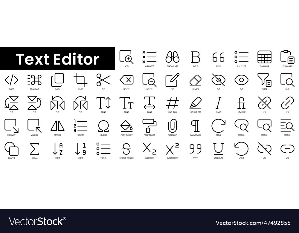 Set of outline text editor icons minimalist thin Vector Image