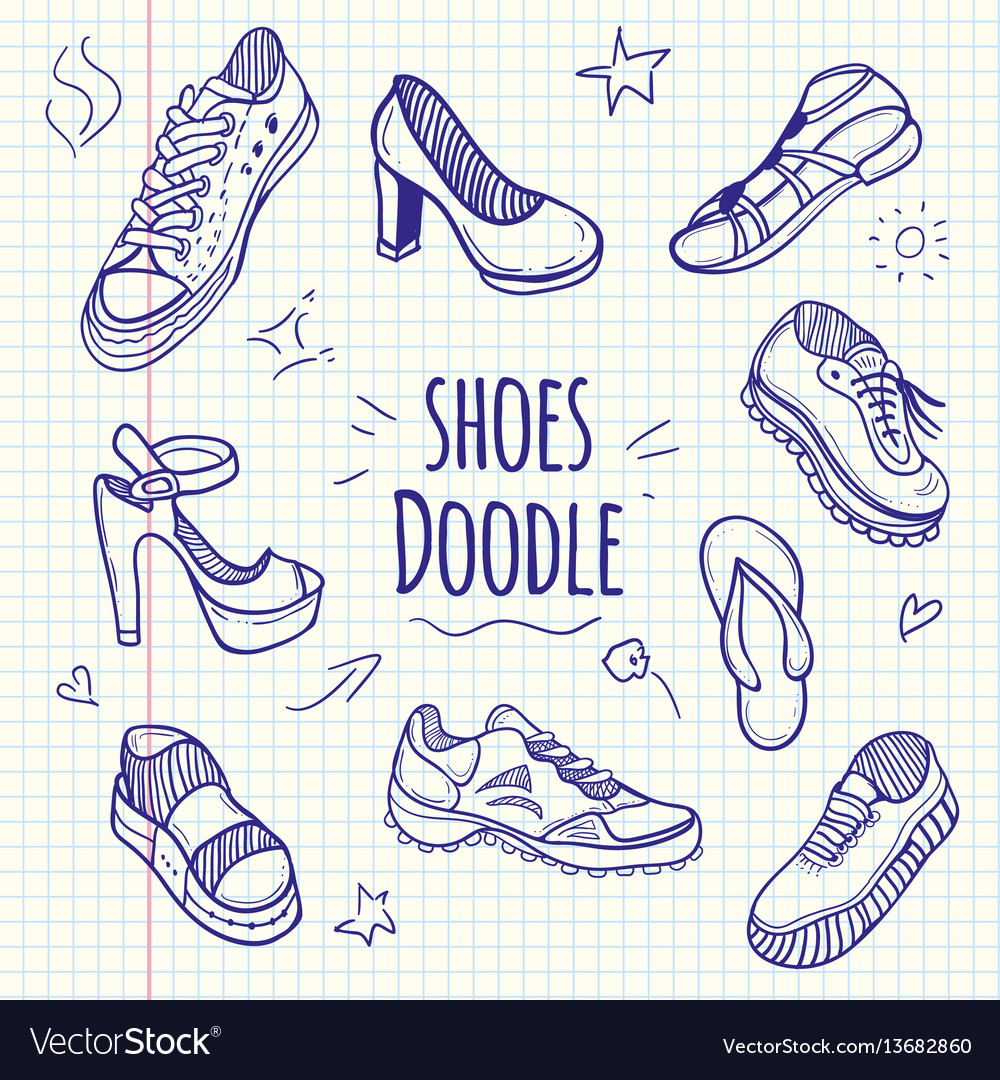 Boots sketchy doodle collection Royalty Free Vector Image