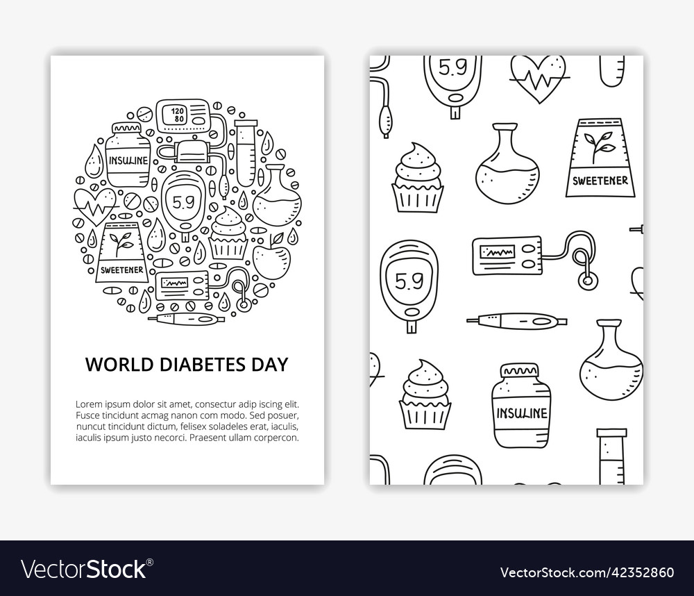 Card templates with diabetes items Royalty Free Vector Image