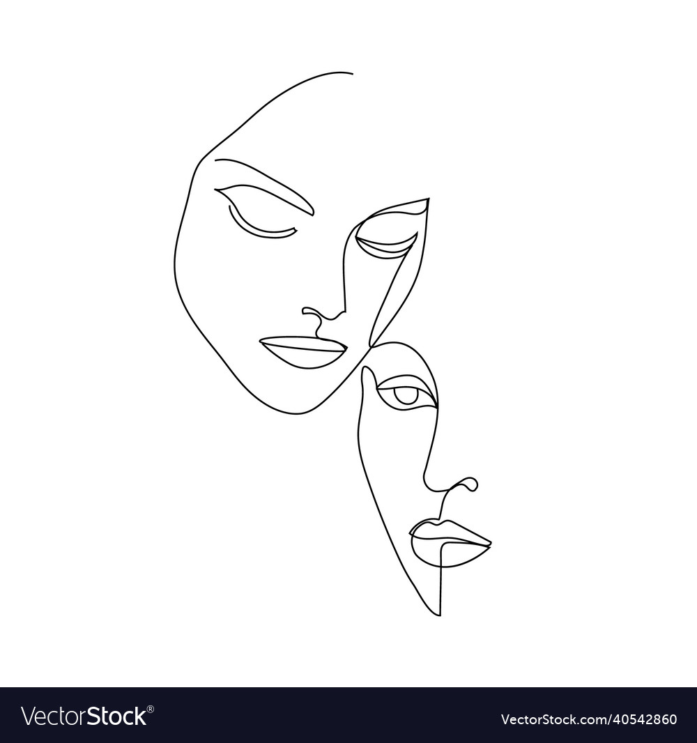 Linear faces art women portrait Royalty Free Vector Image