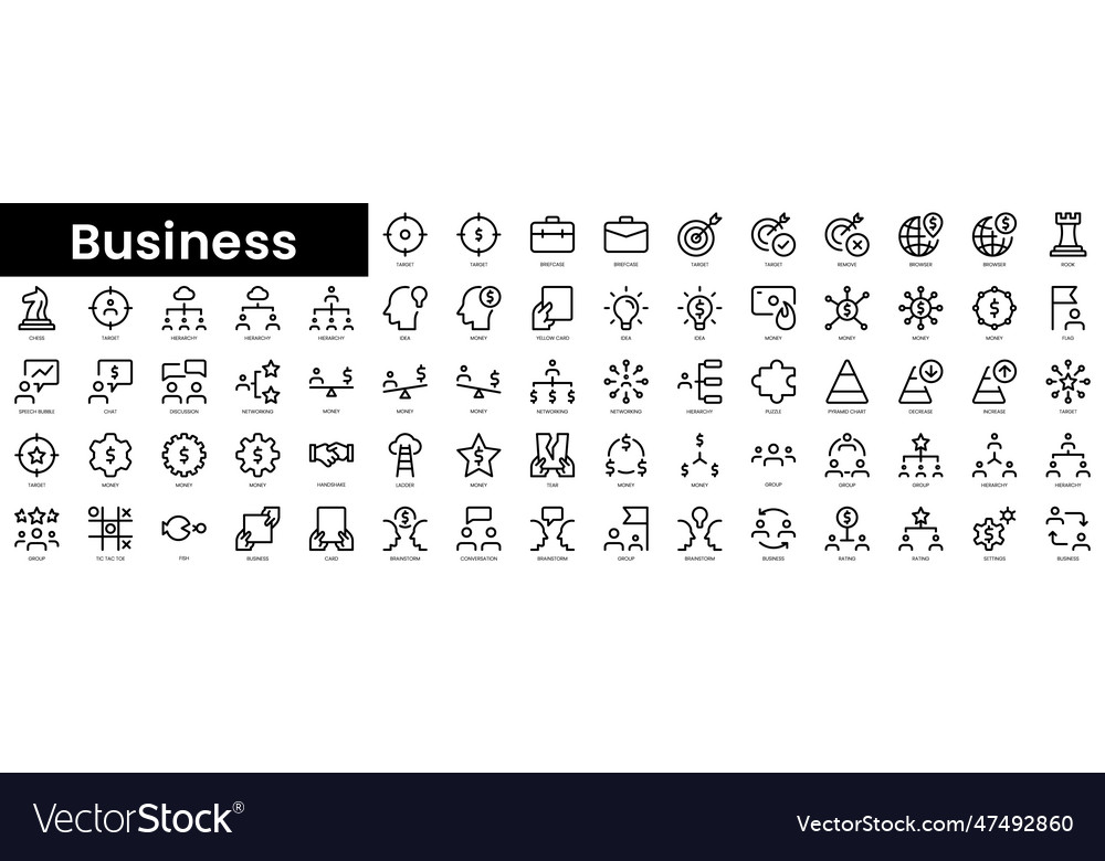 Set of outline business icons minimalist thin