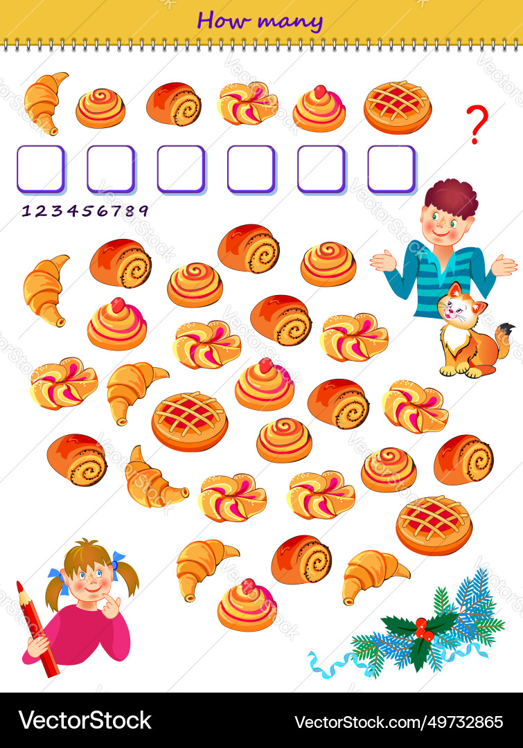 Educational page for little children how many Vector Image