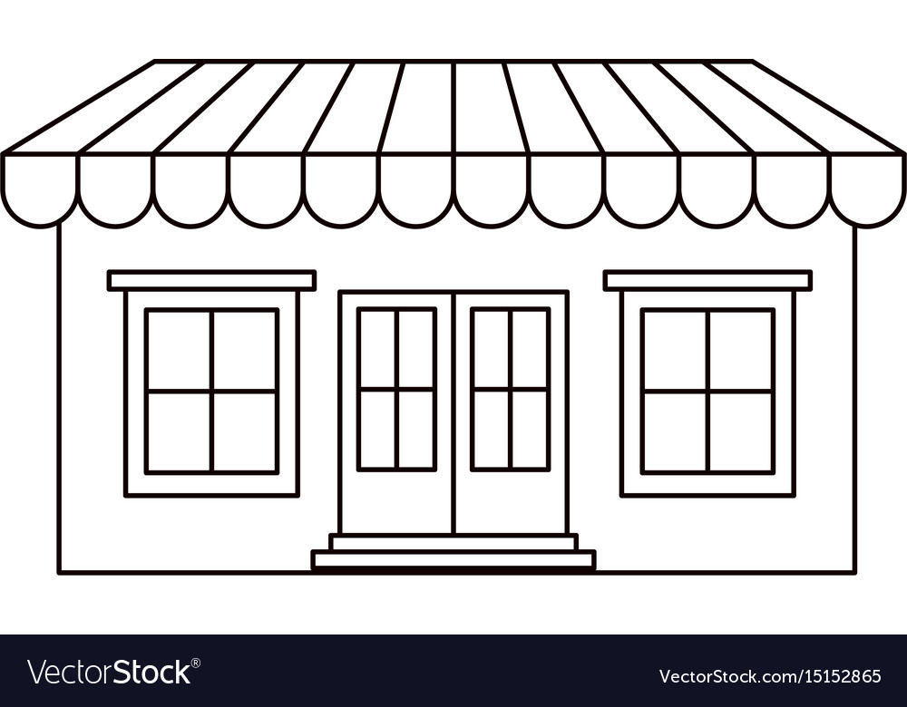 Monochrome silhouette of store with awning Vector Image