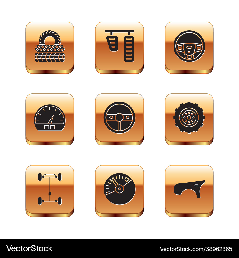 Set car tire chassis car speedometer steering Vector Image