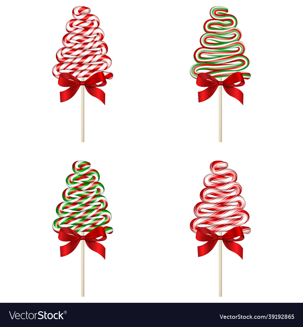 Set of isolated tree shaped christmas lollipops