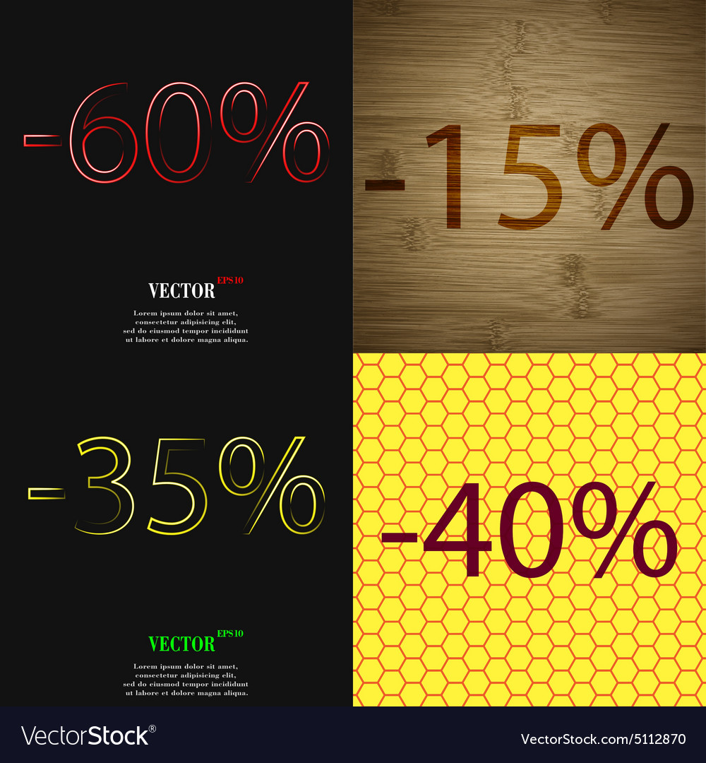 15 35 40 icon set of percent discount on abstract