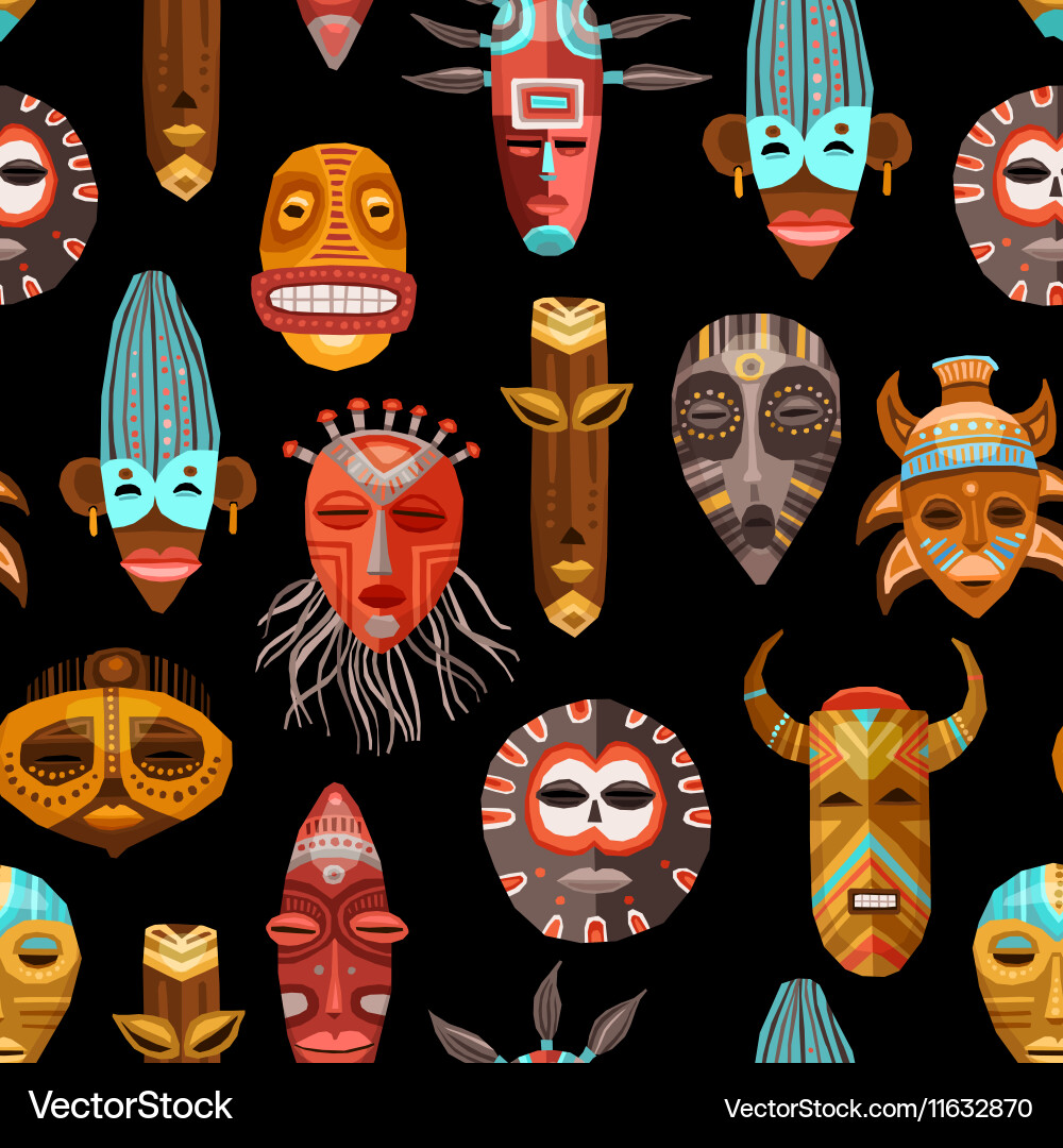 African ethnic tribal masks seamless pattern Vector Image