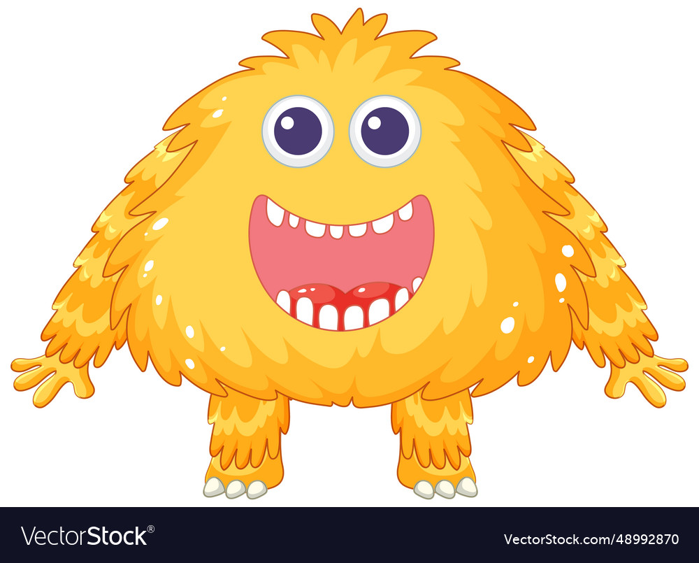 Cheerful yellow hairy pluffy monster cartoon Vector Image