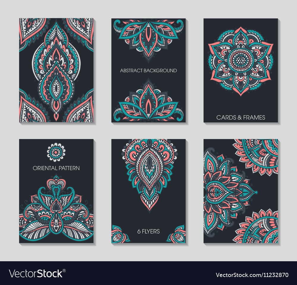 Set of six cards or flyers with abstract henna Vector Image